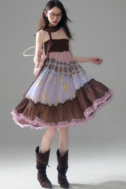 Brownie Tart Patchwork Tube Top Skirt
