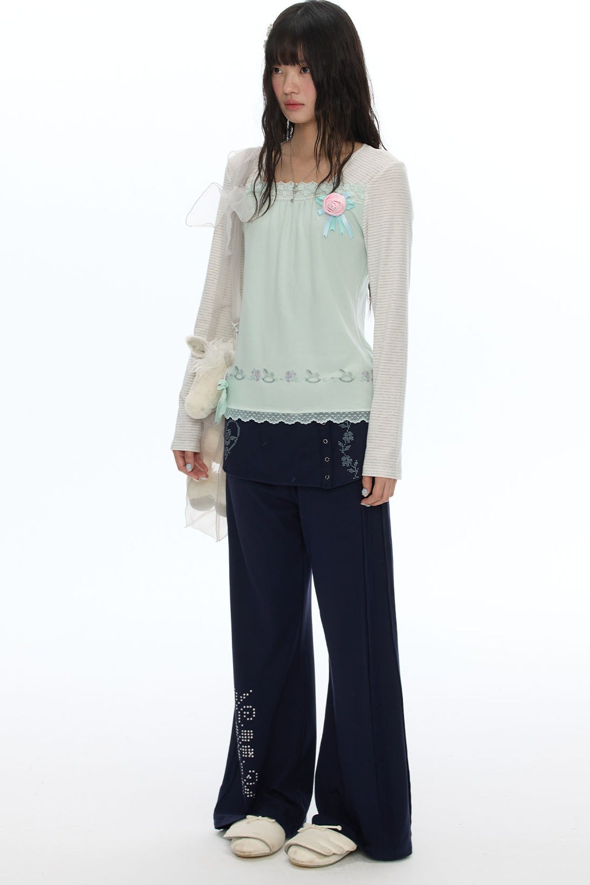 Striped Patchwork Lace Top