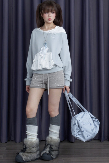 Blue White Star Layered-Look Hooded Sweatshirt