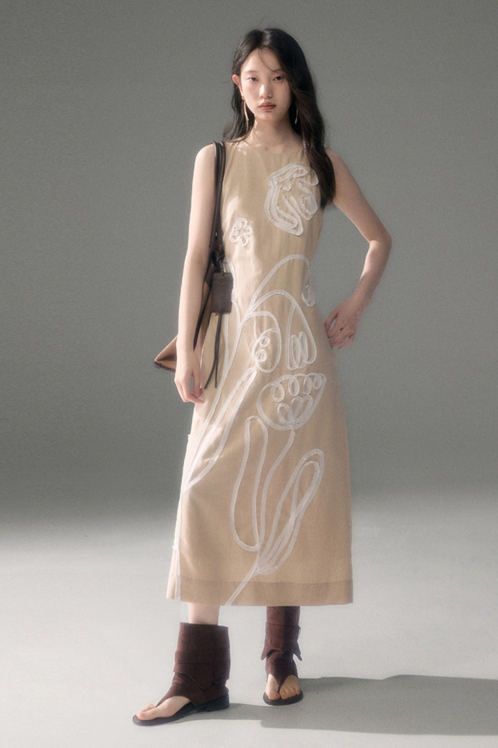 3D Floral Bird Tencel Dress