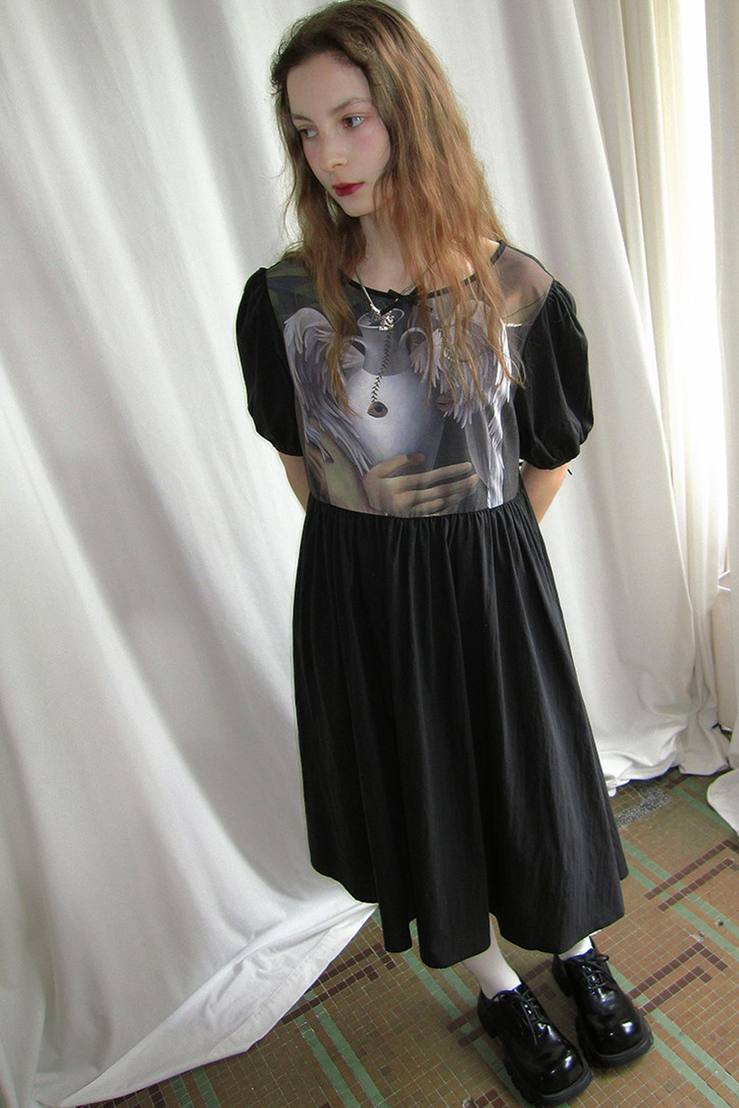Tempera Oil Painting Print Short-Sleeved Dress