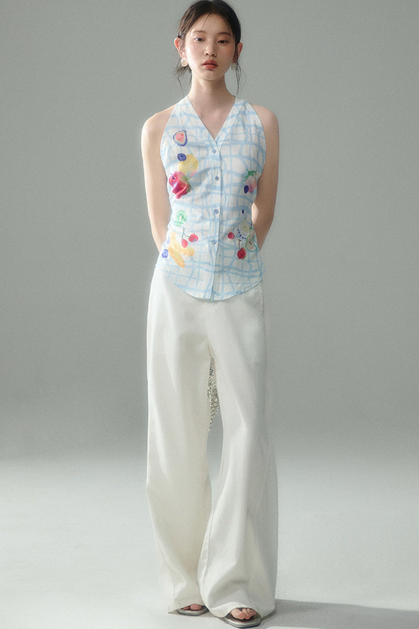 Fruit Print Halter Top and Skirt Set-Up