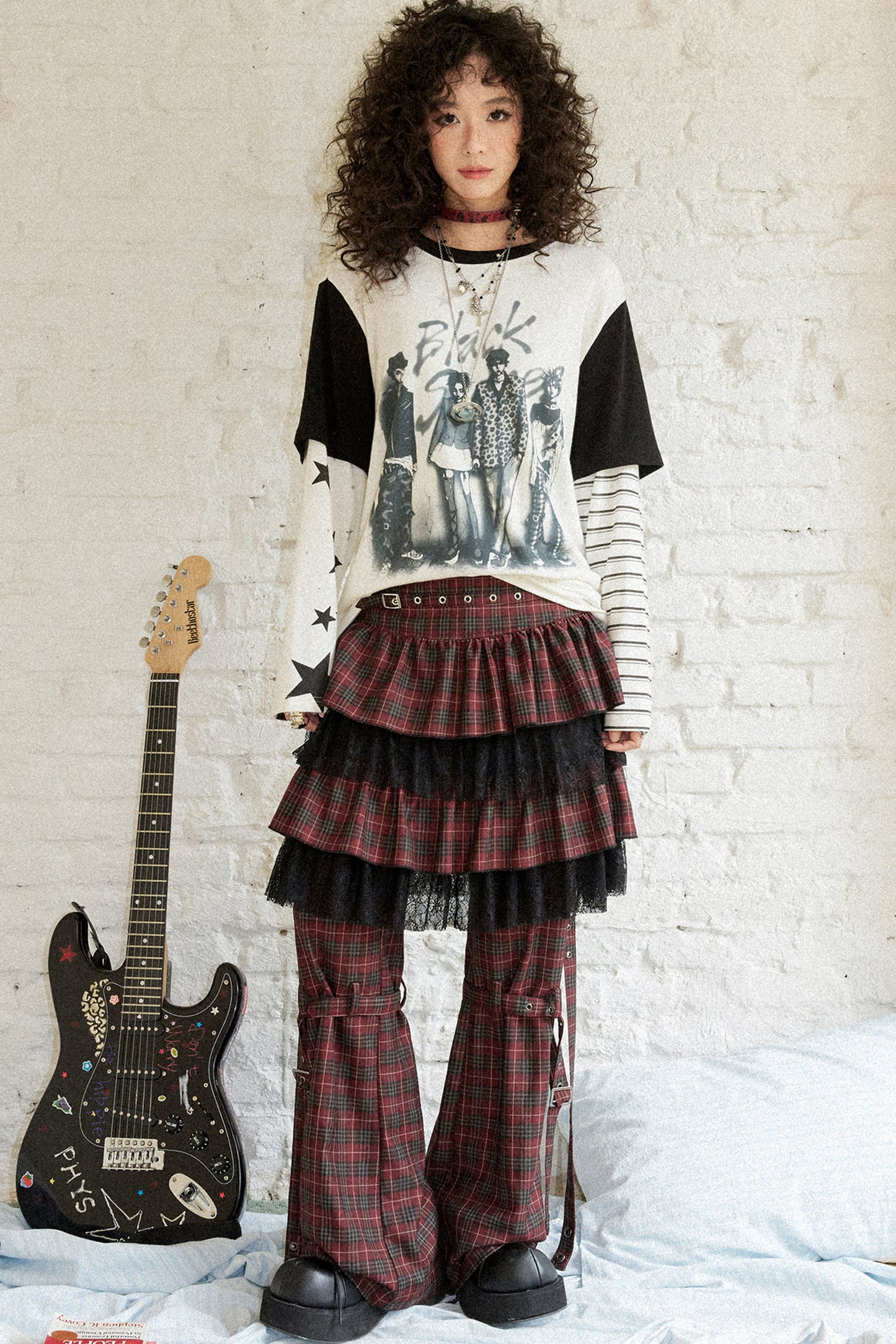Plaid Punk Flare Trousers Set-Up
