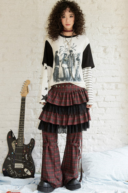 Plaid Punk Flare Trousers Set-Up