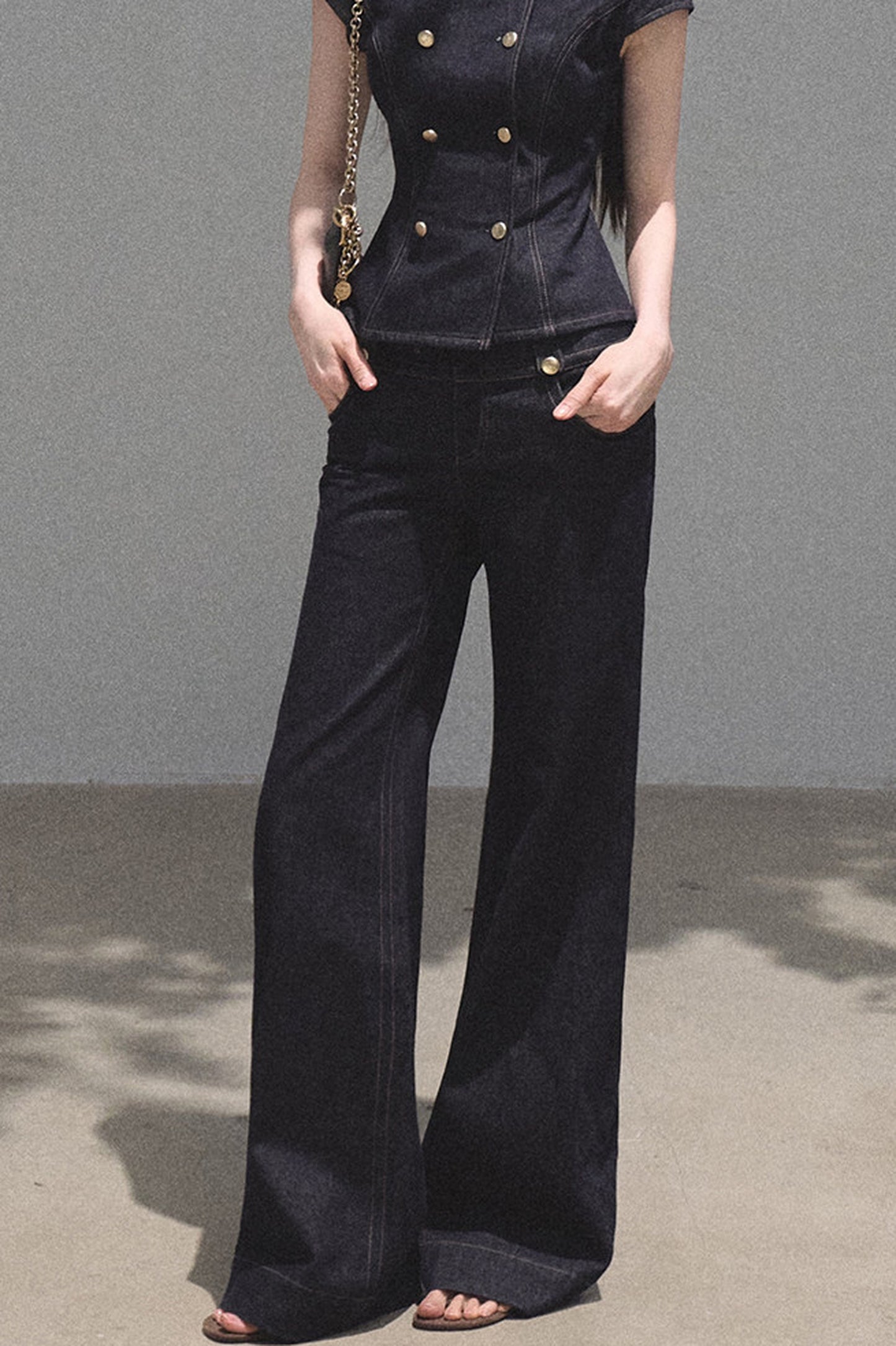 Retro Denim Waist-Cinching Dress Set-Up