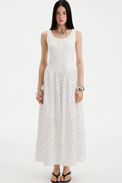 Sleeveless Polka Dot A-Line Maxi Dress