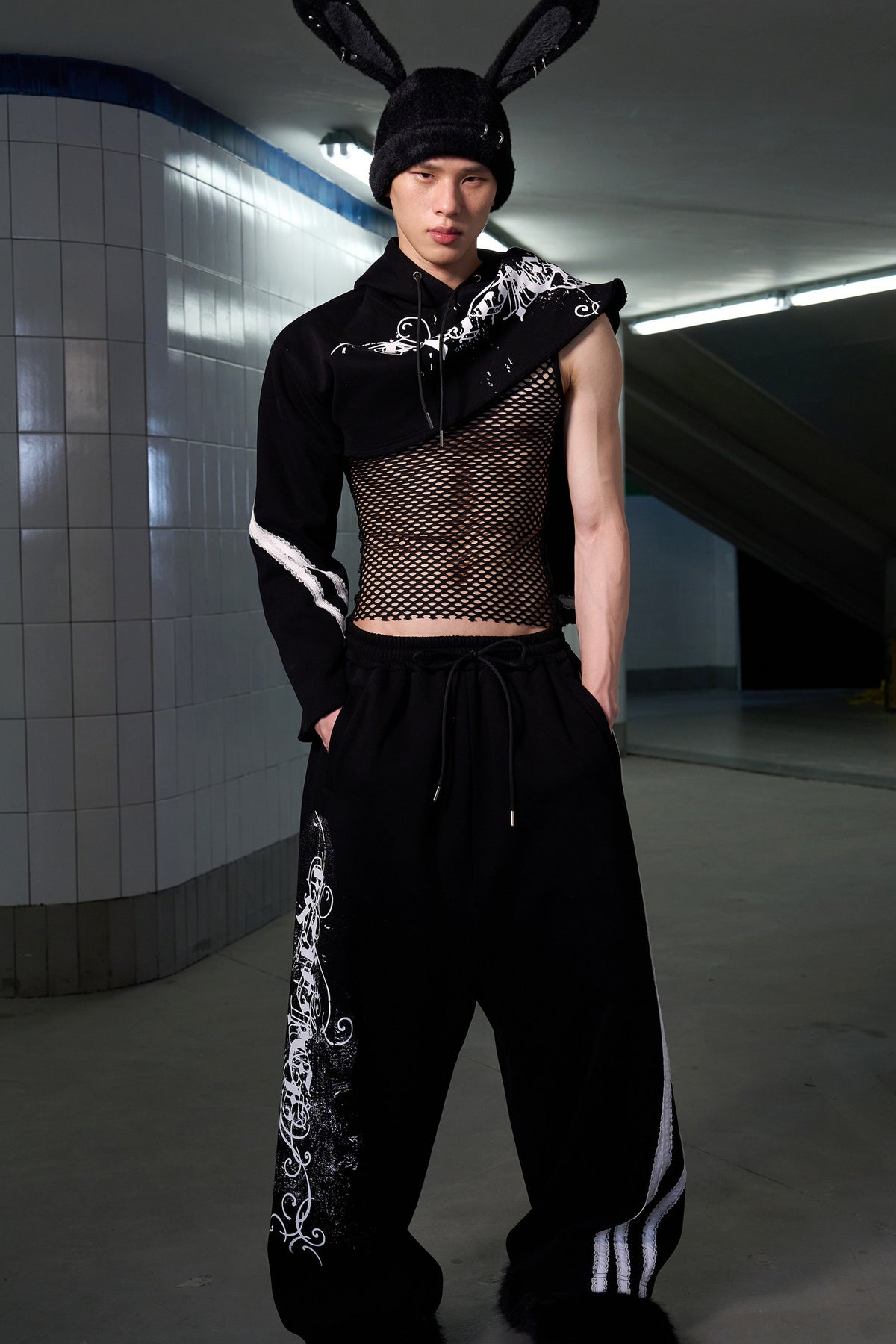 Splatter Print Lace Trim Sweatpants