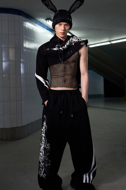Splatter Print Lace Trim Sweatpants