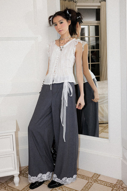 Gray Edge Lace Trim Trousers