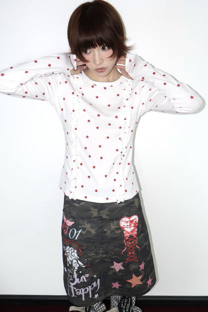 Two-Tone Star Long-Sleeve Top