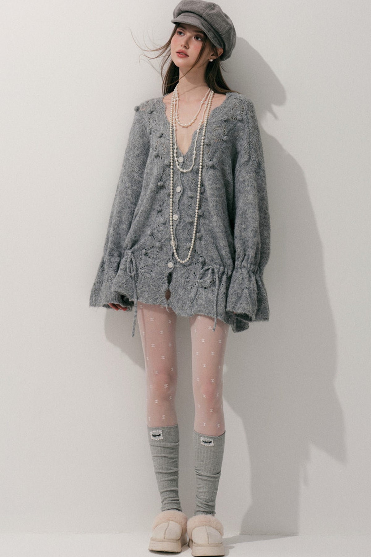 Loose Crochet V-Neck Cardigan