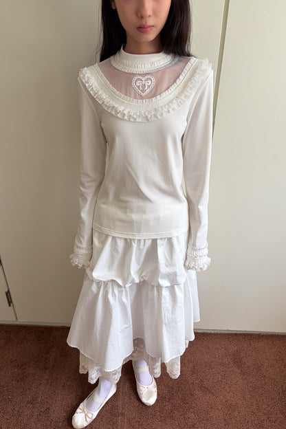 Embroidered Mesh Lace Collar T-Shirt
