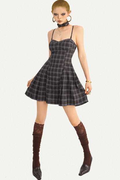 Retro Plaid Camisole Dress