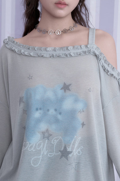 Hazy Bunny Off-Shoulder T-Shirt