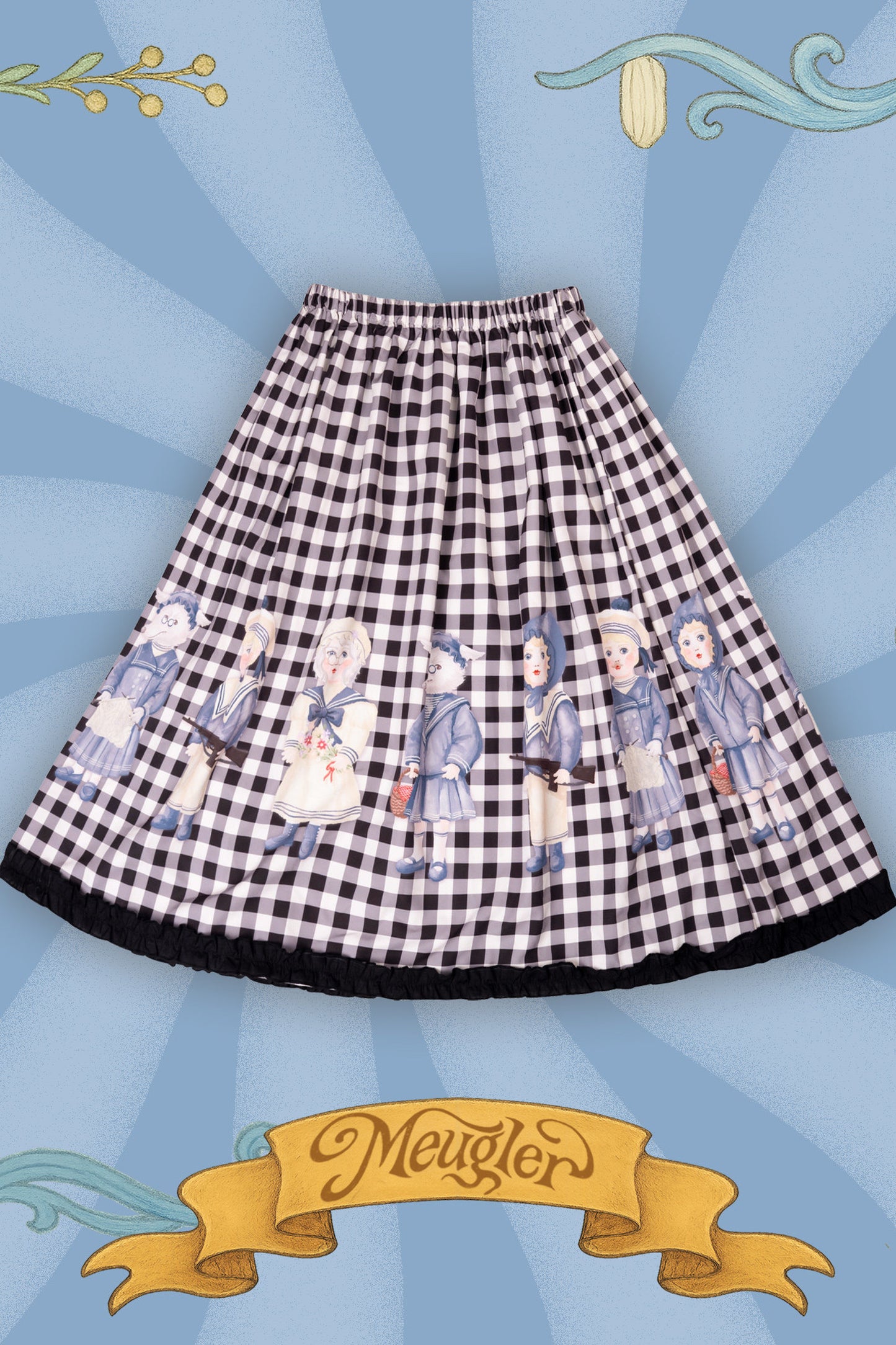 Black White Check Hand-Painted Lace Skirt