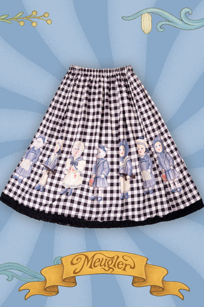 Black White Check Hand-Painted Lace Skirt