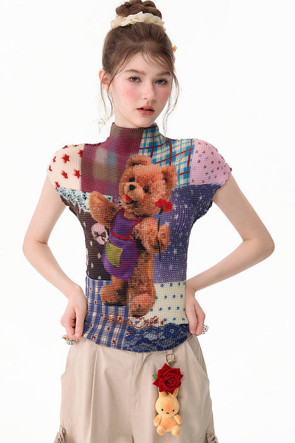 Bear Patchwork Knit Top