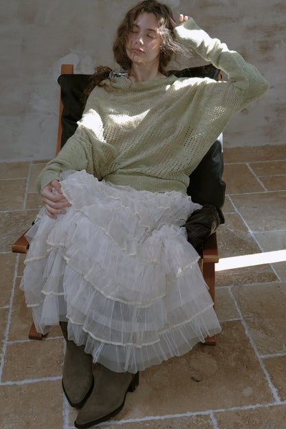 Mesh Velvet Layered Chiffon Skirt