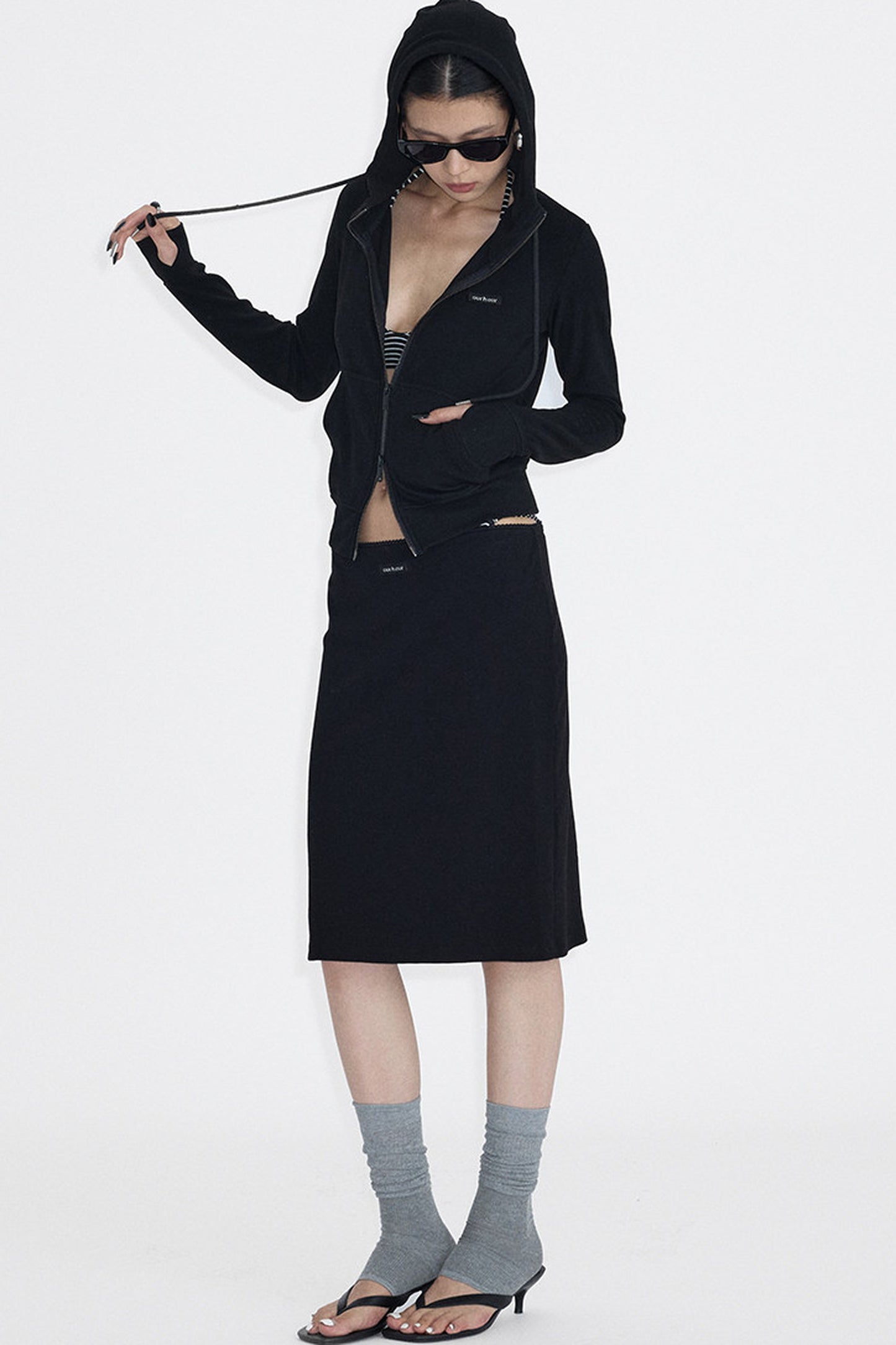 Lace Trim Knit Midi Skirt