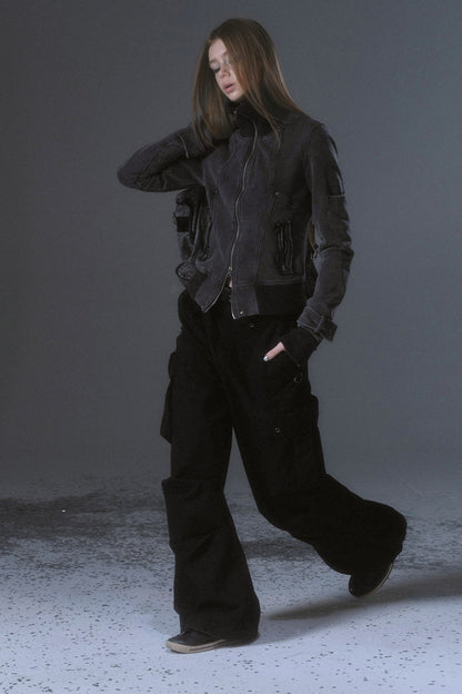 Distressed Patchwork Zip Jacket
