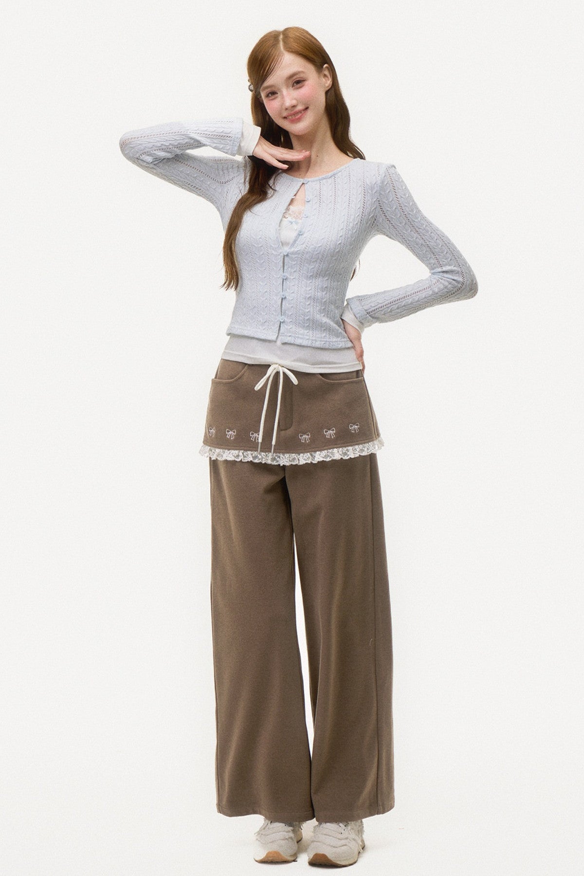 Bow Embroidered Layered-Look Pants