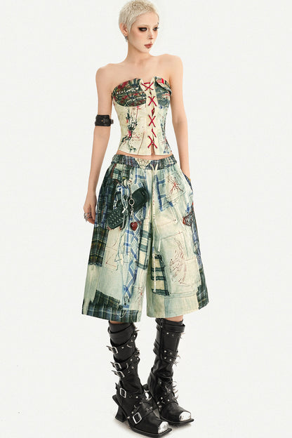 Patchwork Plaid Wide-Leg Pants