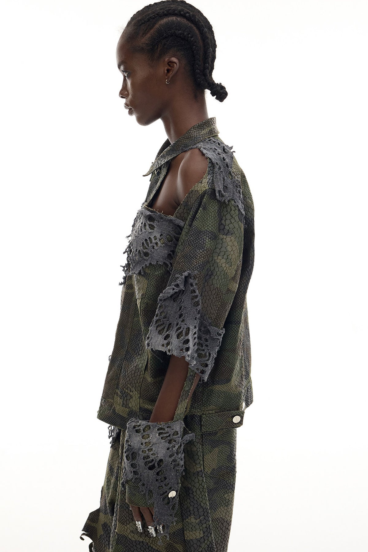 Distressed Camouflage Denim Jacket