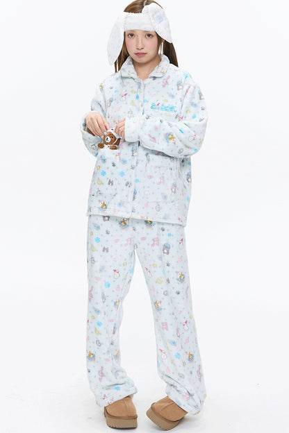 Octopus Print Flannel Pajama Set