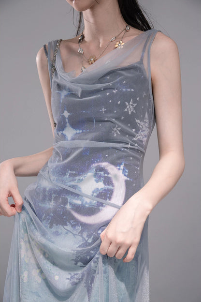 Galaxy Blue Knitted Mesh Dress