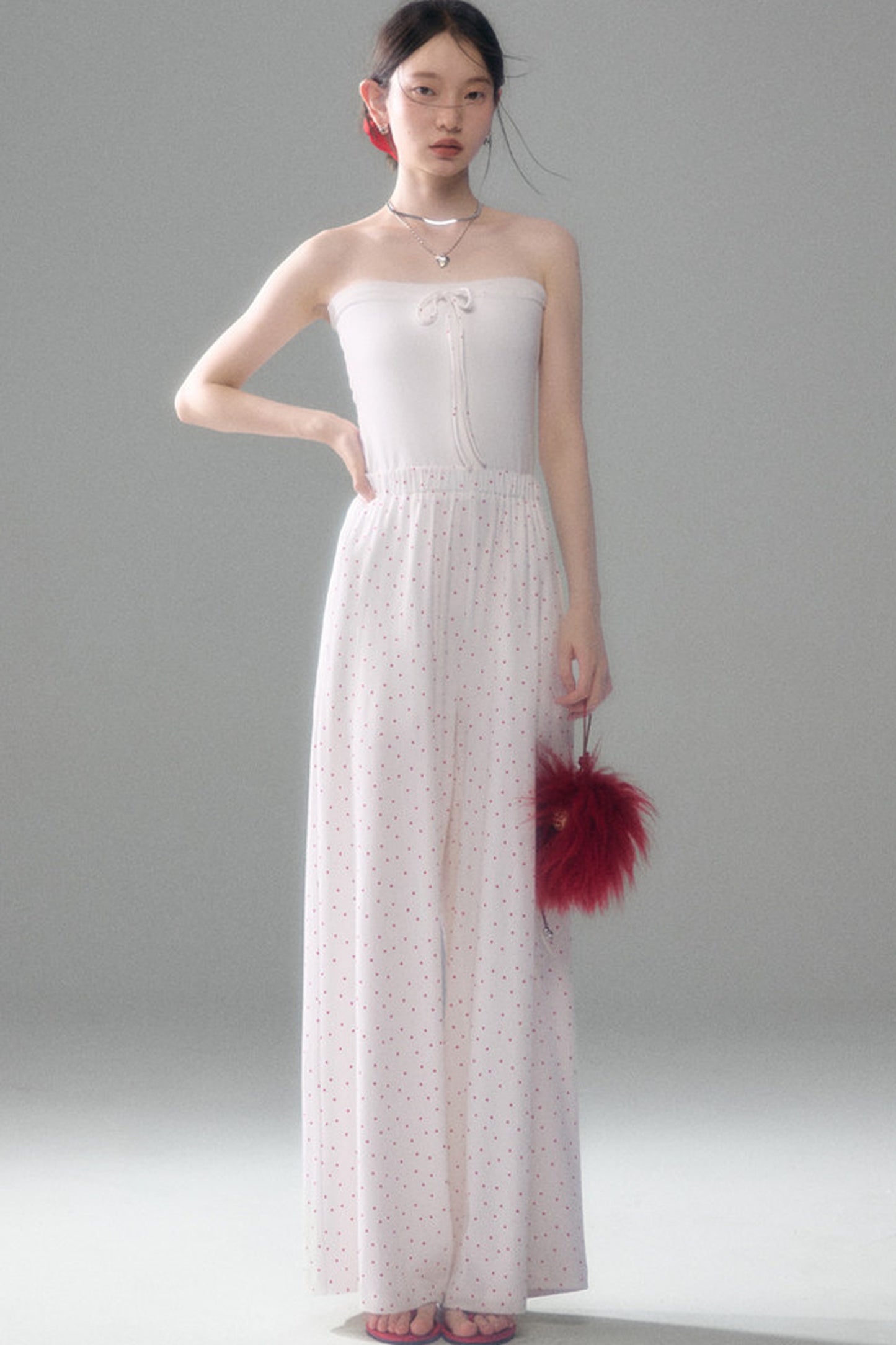 Retro Polka Dot Foldable Strapless Wide Leg Trousers