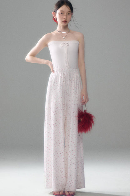 Retro Polka Dot Foldable Strapless Wide Leg Trousers