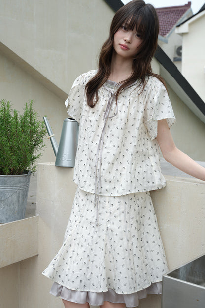 White Gray Floral Ruffle Dress