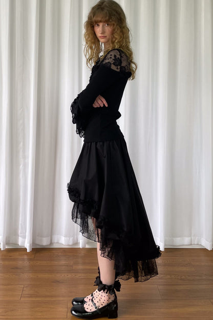 Gothic Lace Patchwork Asymmetrical Trailing Skirt