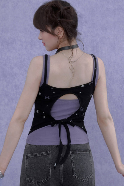 Black Purple Cutout Camisole Set-Up