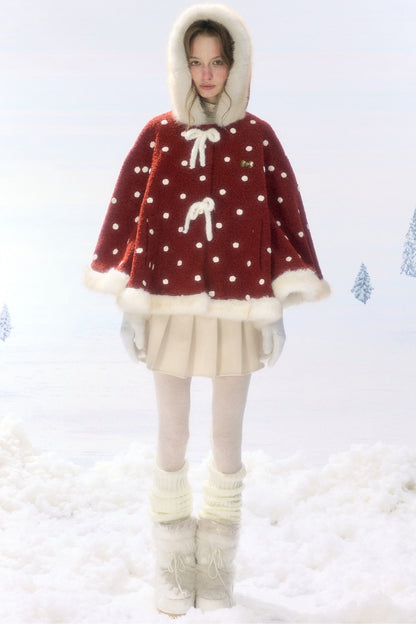 Red Polka Dot Plush Hooded Jacket