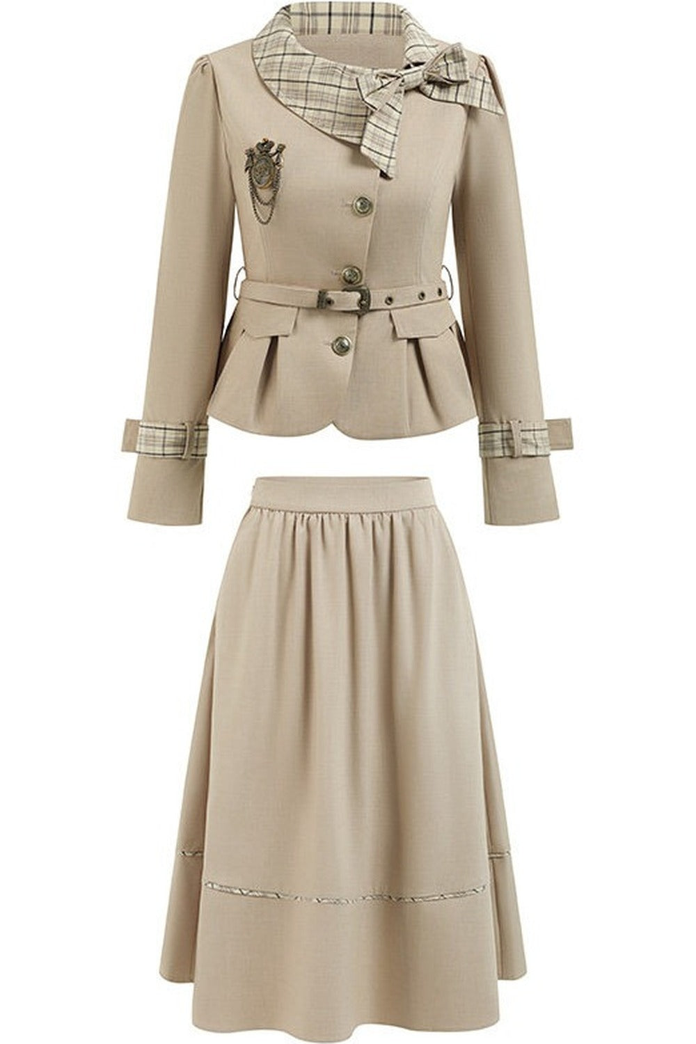 Khaki Trench Coat and Skirt Set-Up