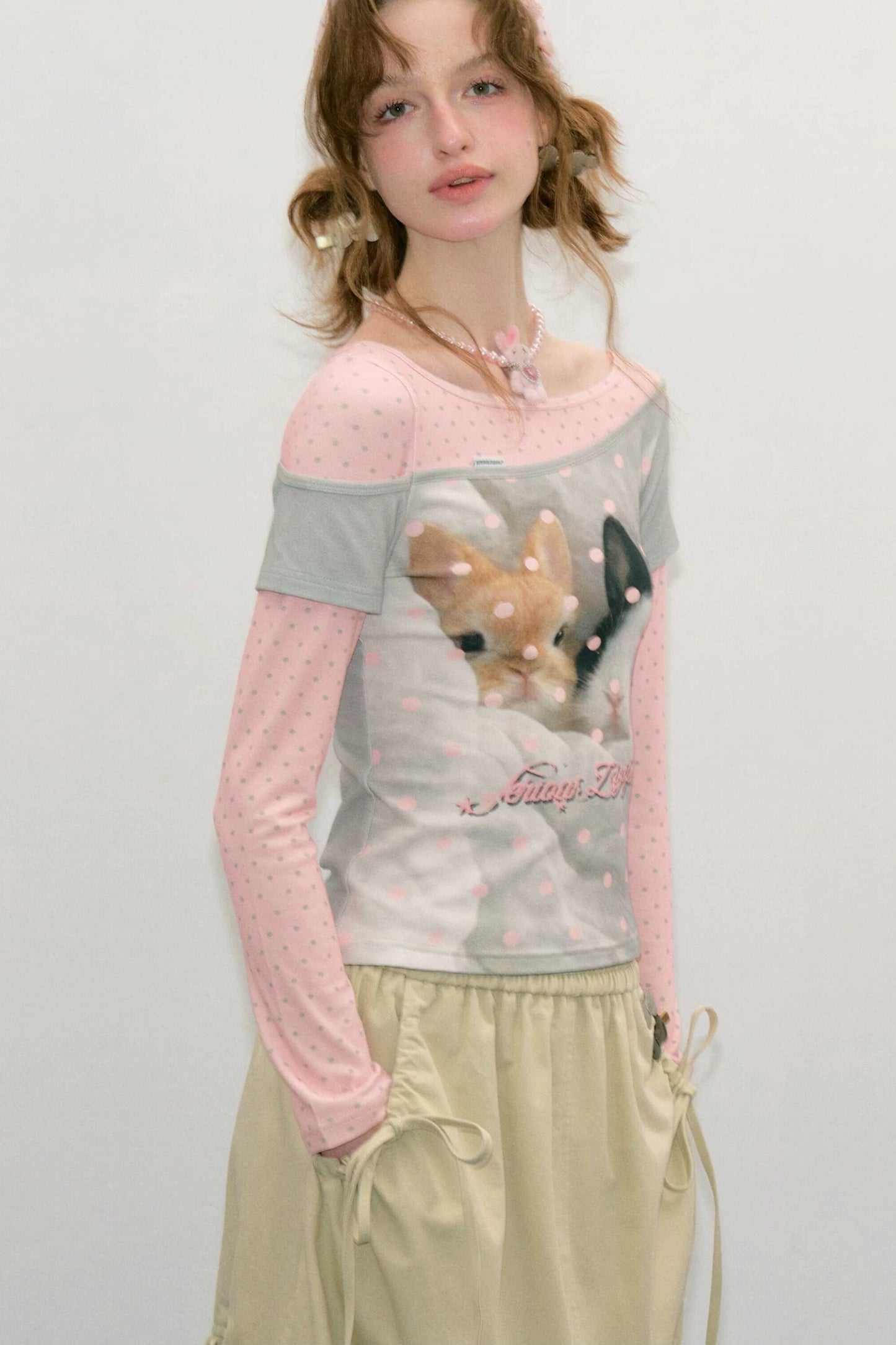 Haut color-block en patchwork avec imprimé lapin