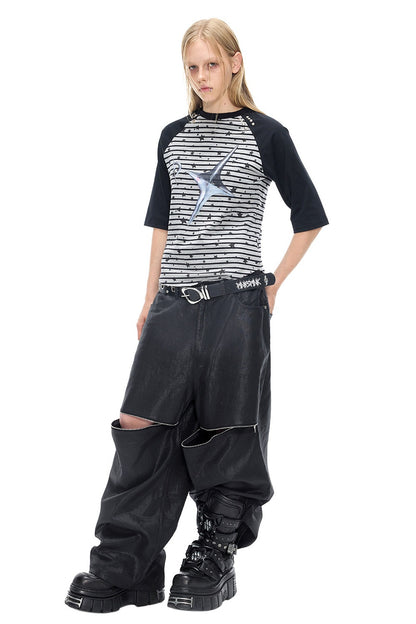 Electric Moon Rivet Striped Raglan T-shirt