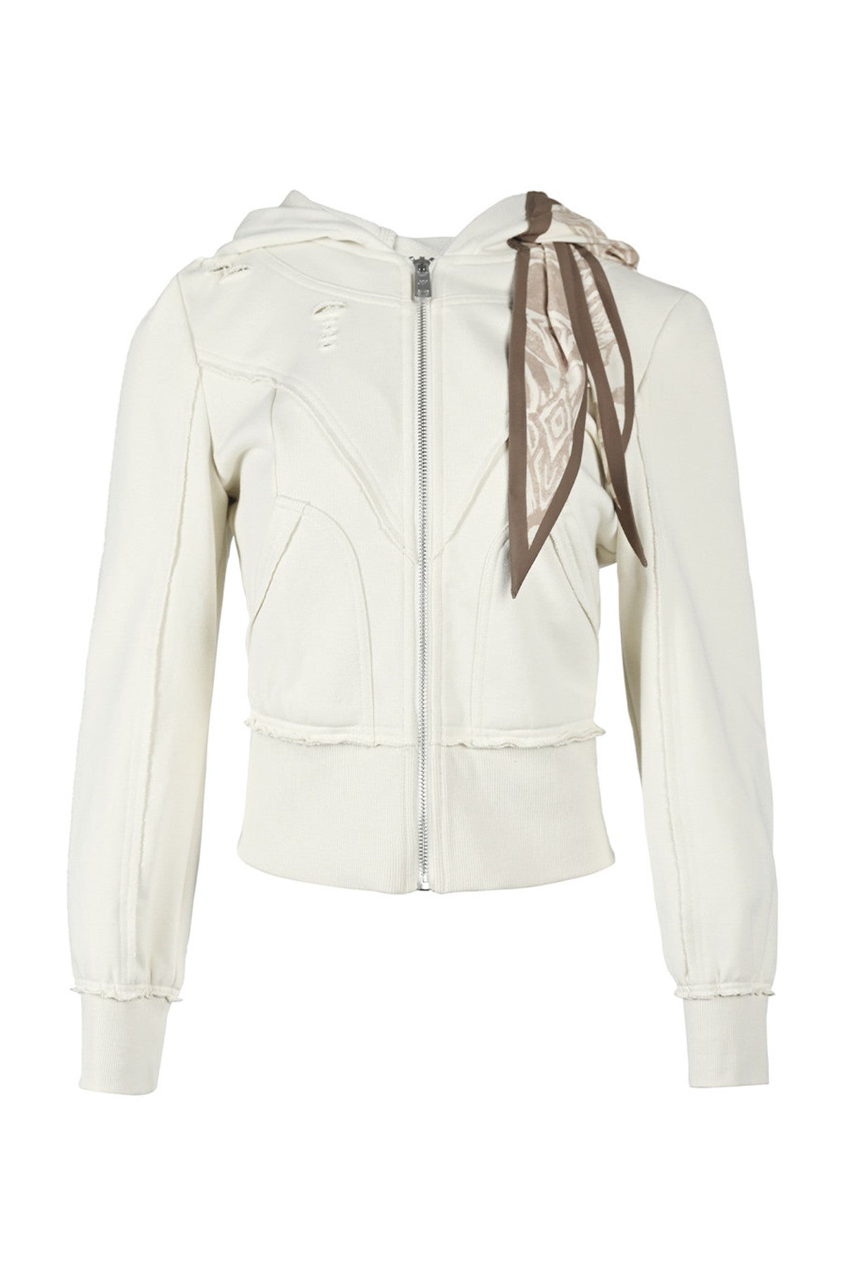 Lagenlook-Schal-Patchwork-Kapuzenjacke im Used-Look aus Sweatshirtstoff