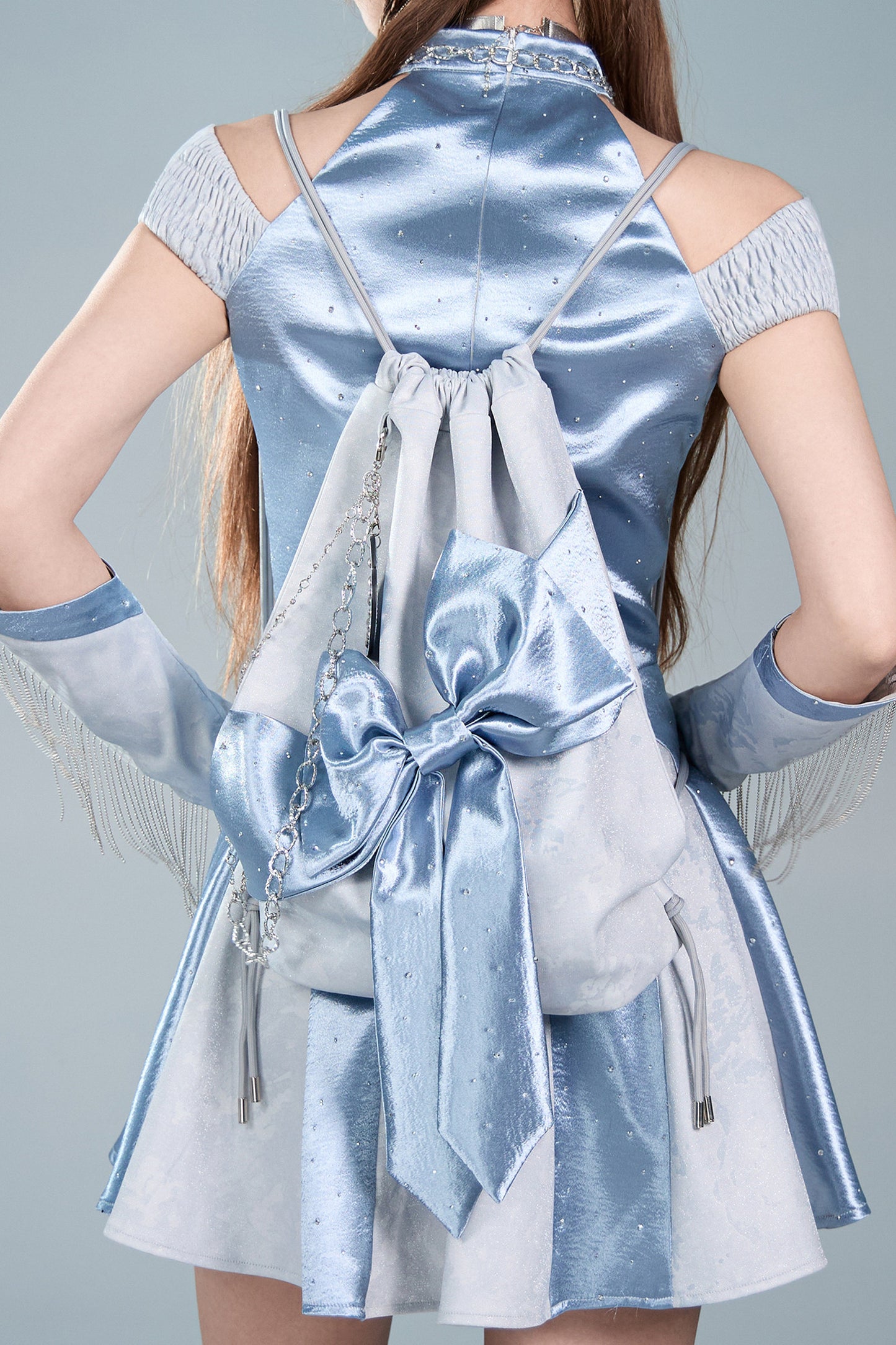 Y2K Futuristic Blue Large Bow Backpack Set-Up