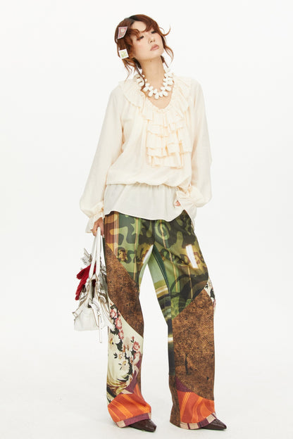 Patchwork Print Scimitar Pants