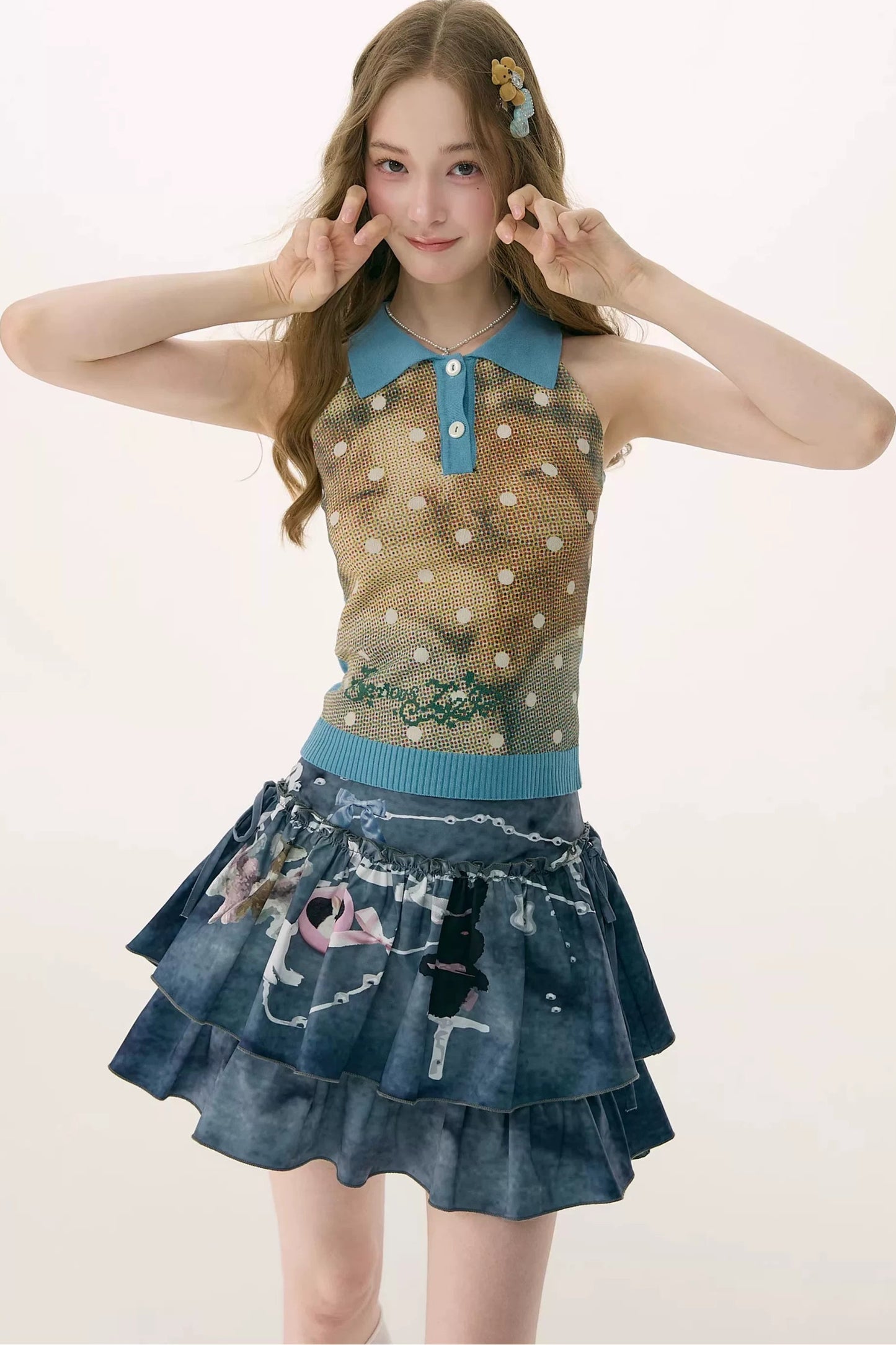 Starfall Rabbit Knit Polo Camisole Top