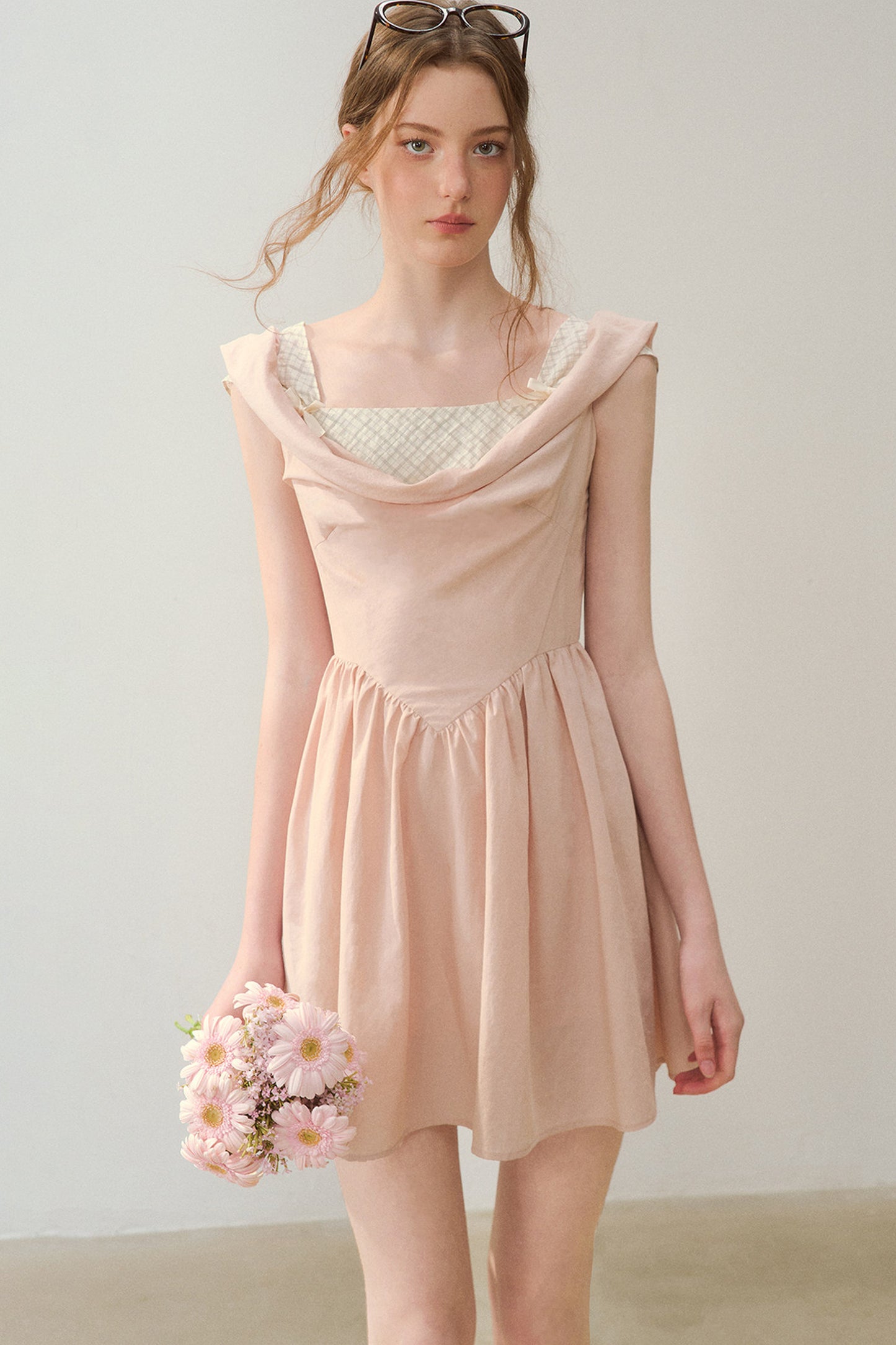 Robe évasée à col en lyocell à carreaux