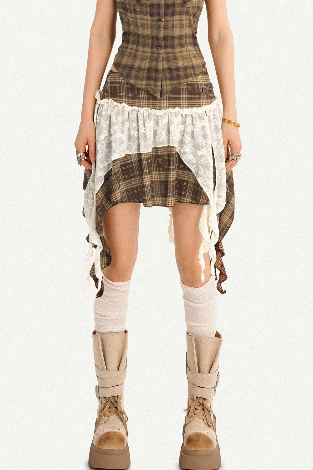 Retro Plaid Asymmetrical Short Skirt