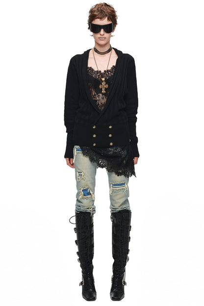 Double-Breasted V-Neck Knit Cardigan