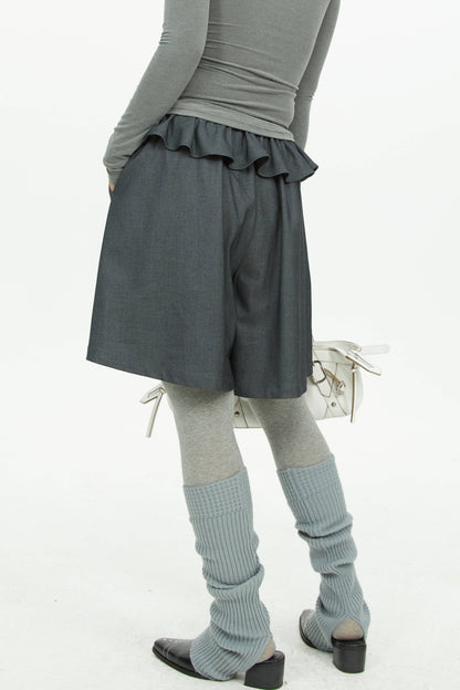 Short taille en dentelle à jambes larges gris
