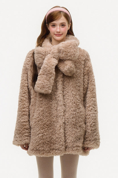 Hooded Bear Ear Fur Coat
