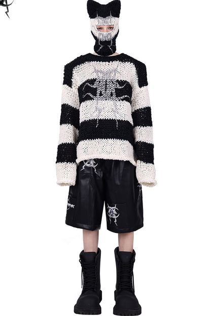 Black And White Striped Oversized Sweater