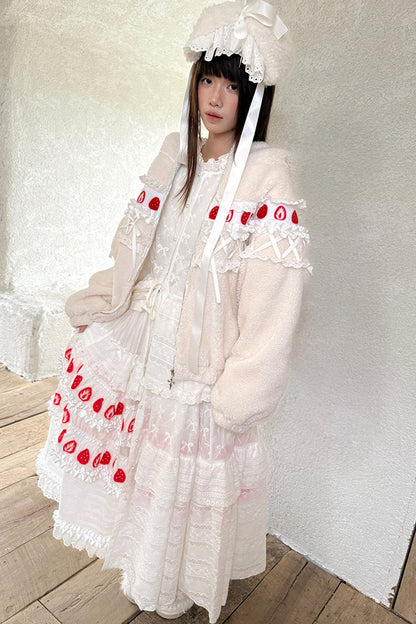 Strawberry Print Lace Tiered Skirt
