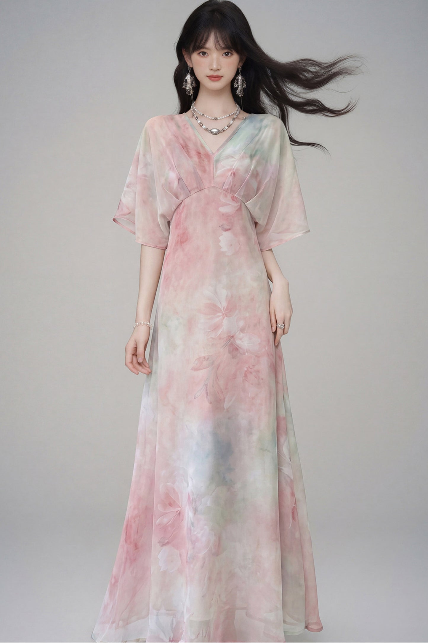 Pink Lotus Gradient Floral Dress